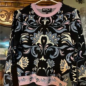 NVLT Floral Pattern Crew Neck Sweater - Black, Blue, Pink